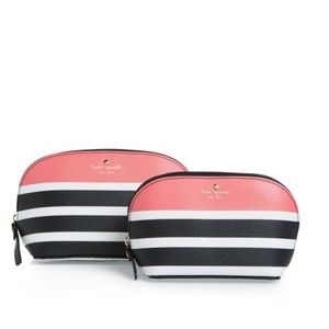 kate spade hyde lane stripe abalene pouches cosmetic bags set of 2 nwot